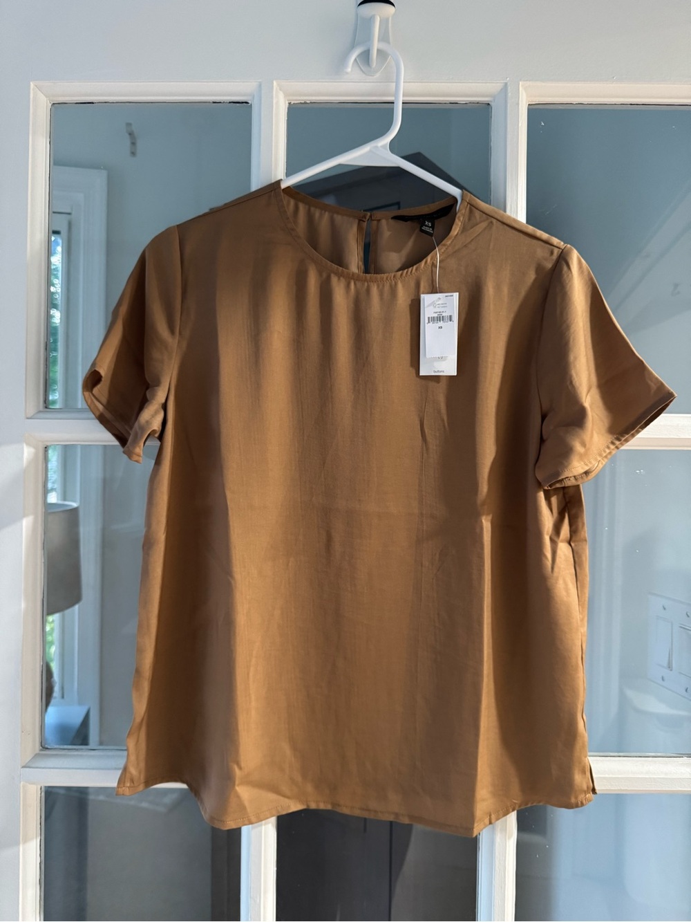 Brown Short Sleeve Satin Blouse Size XS